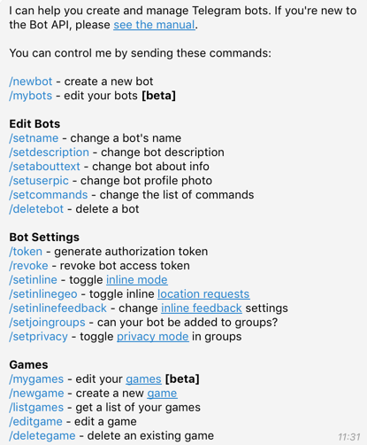 скриншот официального BotFather Telegram